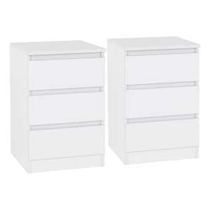 Mcgowan White Wooden Bedside Cabinets With 3 Drawers In Pair - UK