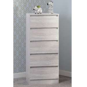 Mcgowan Wooden Chest Of 5 Drawers Narrow In Urban Snow - UK