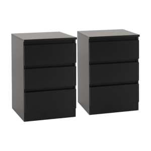 Mcgowen Black Wooden Bedside Cabinet With 3 Drawers In Pair - UK
