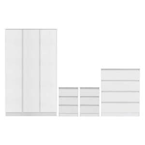 Mcgowen Wooden Bedroom Furniture Set 3 Doors Wardrobe In White - UK