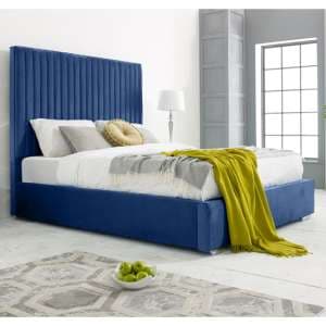 Medan Plush Velvet Small Double Bed In Blue - UK
