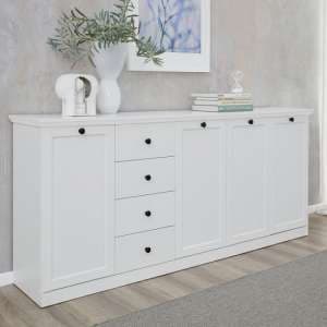 Median Wooden Sideboard Large In White With 4 Doors - UK