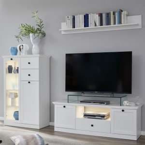 Median Wooden Living Room Set 1 In White With LED Lighting - UK