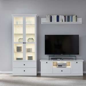 Median Wooden Living Room Set 2 In White With LED Lighting - UK