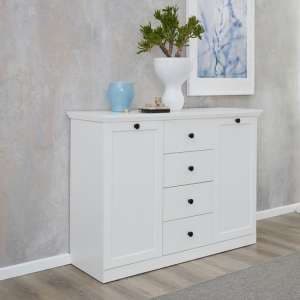 Median Wooden Sideboard In White With 2 Doors And 4 Drawers - UK