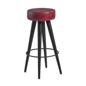 Medina Round Faux Leather Bar Stool In Vintage Red - UK