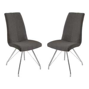 Mekbuda Dark Grey Fabric Upholstered Dining Chair In Pair - UK