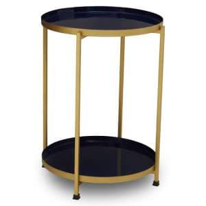 Mekbuda Round Metal 2 Tiers Side Table In Blue And Brass - UK