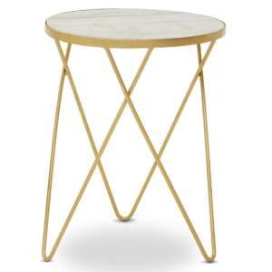 Mekbuda Round White Marble Top Side Table With Hairpin Legs - UK