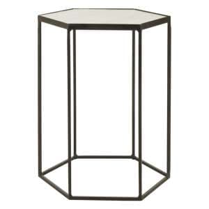 Mekbuda Hexagonal White Marble Top Side Table With Black Frame - UK