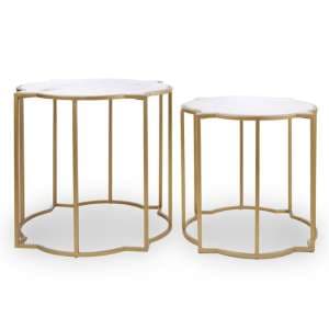 Mekbuda White Marble Top Set Of 2 Side Tables With Gold Frame - UK