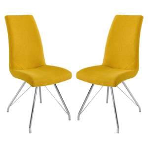 Mekbuda Yellow Fabric Upholstered Dining Chair In Pair - UK