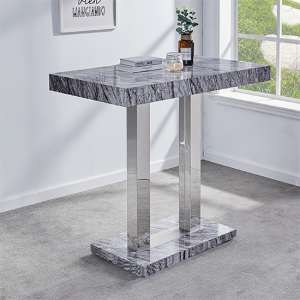 Melange Marble Effect High Gloss Bar Table In Dark Grey - UK