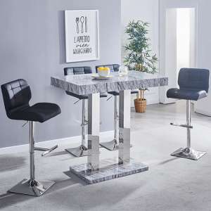 Melange Marble Effect Bar Table With 4 Candid Black Stools