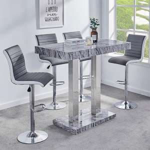Melange Marble Effect Bar Table With 4 Ritz Grey White Stools