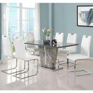Melange Marble Effect Dining Table 6 Petra White Chairs