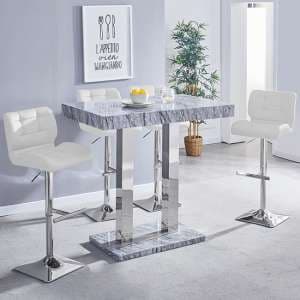 Melange Marble Effect Bar Table With 4 Candid White Stools - UK