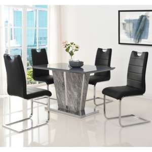 Melange Marble Effect Dining Table With 4 Petra Black Chairs - UK
