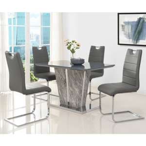 Melange Marble Effect Dining Table With 4 Petra Grey Chairs