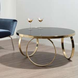 Meleph 100cm Round Black Glass Top Coffee Table With Gold Frame