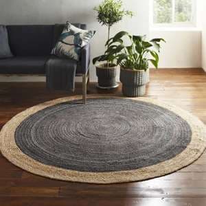 Melina Small Round Soft Jute Rug With Light Grey Centre
