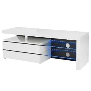 Melino High Gloss TV Stand In White With Glass Shelves And LED