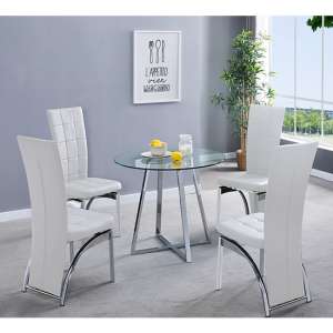 Melito Round Glass Dining Table With 4 Ravenna White Chairs