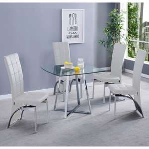 Melito Square Glass Dining Table With 4 Ravenna White Chairs