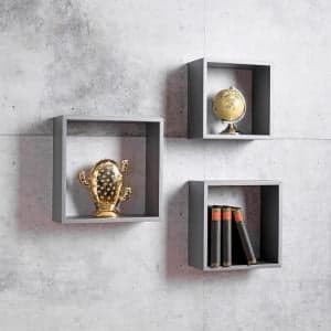 Melodia Modern Set of 3 Shelving Unit In Grey