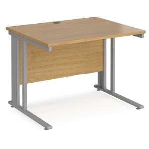 Melor 1000mm Cable Managed Computer Desk In Oak And Silver - UK