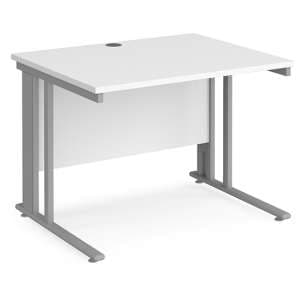 Melor 1000mm Cable Managed Computer Desk In White And Silver - UK