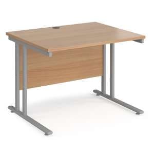 Melor 1000mm Cantilever Wooden Computer Desk In Beech And Silver - UK