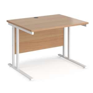 Melor 1000mm Cantilever Wooden Computer Desk In Beech And White - UK