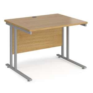 Melor 1000mm Cantilever Wooden Computer Desk In Oak And Silver - UK
