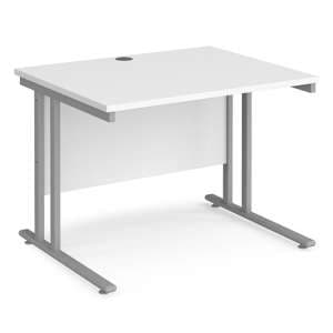 Melor 1000mm Cantilever Wooden Computer Desk In White And Silver - UK