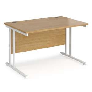 Melor 1200mm Cantilever Wooden Computer Desk In Oak And White - UK