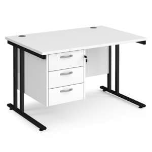 Melor 1200mm Cantilever 3 Drawers Computer Desk In White Black - UK