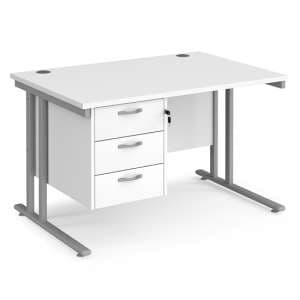 Melor 1200mm Cantilever 3 Drawers Computer Desk In White Silver - UK