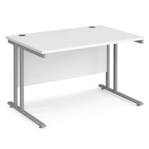 Melor 1200mm Cantilever Wooden Computer Desk In White And Silver - UK