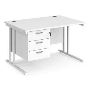 Melor 1200mm Cantilever Legs 3 Drawers Computer Desk In White - UK