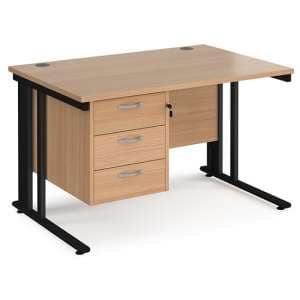 Melor 1200mm Computer Desk In Beech And Black With 3 Drawers - UK