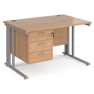 Melor 1200mm Computer Desk In Beech And Silver With 3 Drawers - UK