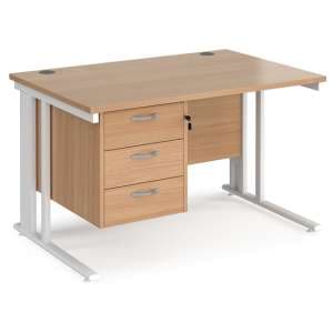 Melor 1200mm Computer Desk In Beech And White With 3 Drawers - UK