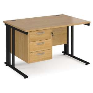Melor 1200mm Computer Desk In Oak And Black With 3 Drawers - UK