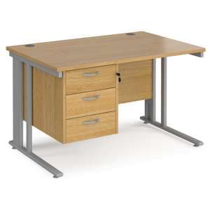 Melor 1200mm Computer Desk In Oak And Silver With 3 Drawers - UK