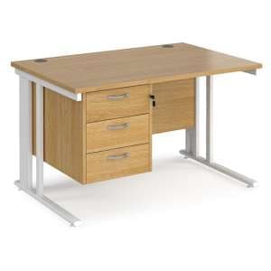 Melor 1200mm Computer Desk In Oak And White With 3 Drawers - UK