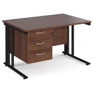 Melor 1200mm Computer Desk In Walnut And Black With 3 Drawers - UK
