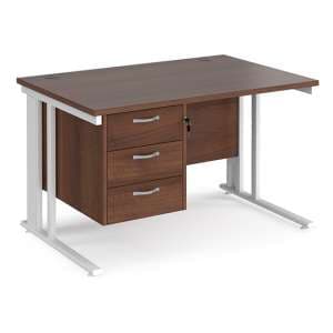 Melor 1200mm Computer Desk In Walnut And White With 3 Drawers - UK