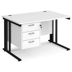 Melor 1200mm Computer Desk In White And Black With 3 Drawers - UK