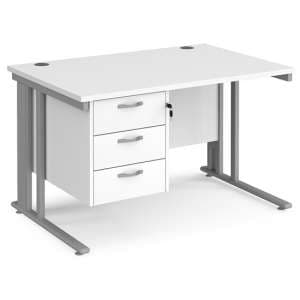 Melor 1200mm Computer Desk In White And Silver With 3 Drawers - UK